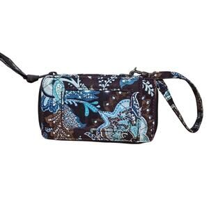 Vera Bradley All in One Wristlet Wallet Zip Java Blue Turquoise Brown